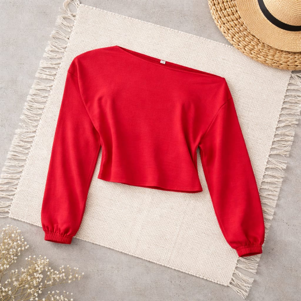 Crop Top One Shoulder Rojo